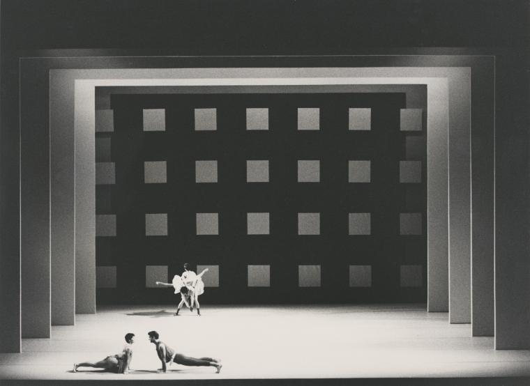 Mireille Radwan Dana and Michael Gallo (foreground) with Kraig Patterson and Olivia Maridjan-Koop (background) in the premiere performance run of "L'Allegro, il Penseroso ed il Moderato," 1988