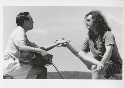 Yo-Yo Ma and Mark Morris during the filming of "Falling Down Stairs," 1994
