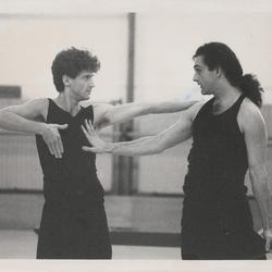 Jon Mensinger and Mark Morris rehearsing "Dido and Aeneas" at Rue Bara Studios, 1989