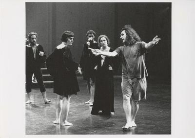 Mark Morris (right) with dancers during the filming of "Falling Down Stairs," 1994
