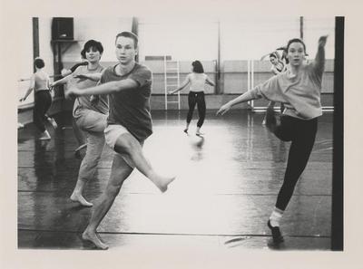Mireille Radwan Dana, Hans-Georg Lenhart, and Rachel Murray rehearsing "Behemoth" at Rue Bara Studios, circa 1990
