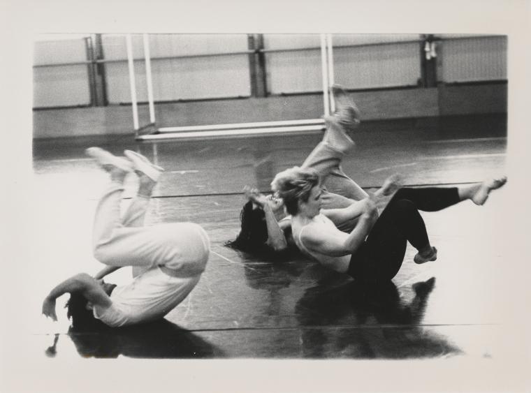 Jon Mensinger, Clarice Marshall, and Guillermo Resto rehearsing "Going Away Party" at Rue Bara Studios, 1990