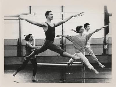 Katharina Bader, Dan Joyce, Penny Hutchinson, and Jean-Guillaume Weis rehearsing at Rue Bara Studios, circa 1990