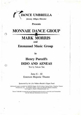Program for "Dido and Aeneas," Dance Umbrella (Boston, MA) - June 6-11, 1989