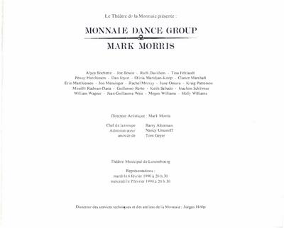 Program for Monnaie Dance Group/Mark Morris, Théâtre Royal de la Monnaie - February 6-7, 1990
