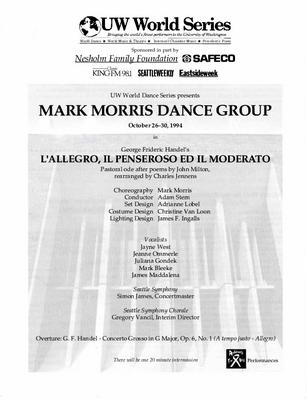 Program for "L'Allegro, il Peneroso ed il Moderato," UW World Series - October 26-30, 1994