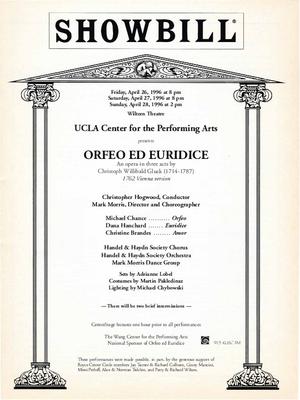 Program for "Orfeo ed Euridice," UCLA Center for the Performing Arts - April 26-28, 1996