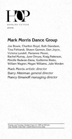 Program for Hopkins Center for the Arts, Dartmouth College - October 9-10, 1995