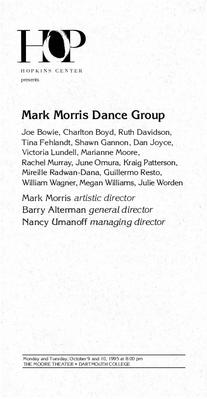 Program for Hopkins Center for the Arts, Dartmouth College - October 9-10, 1995