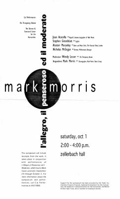Flyer for "L'Allegro, il Penseroso ed il Moderato" symposium, Cal Performances - October 1, 1994