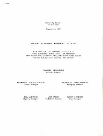 Program for University of California Riverside - November 3, 1987