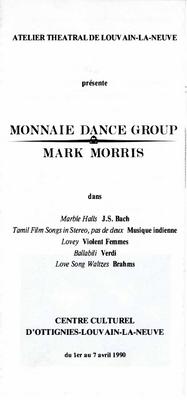 Program for Monnaie Dance Group/Mark Morris, Atelier Theatral de Louvain-la-Neuve - April 1-7, 1990