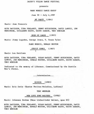 Program for Jacob's Pillow Dance Festival - June 30-July 4, 1987