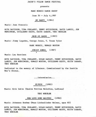 Program for Jacob's Pillow Dance Festival - June 30-July 4, 1987