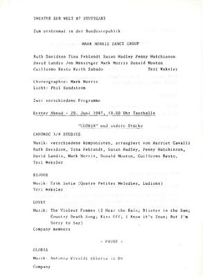Program for Der Welt '87 - June 20-21, 1987