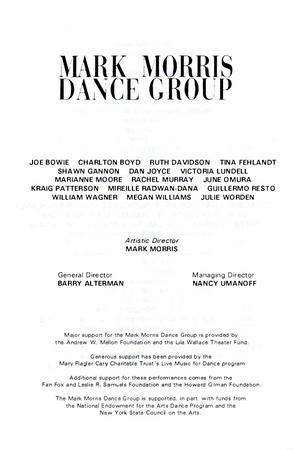 Program for Preview Performance with Hospital Audiences, Inc., Brooklyn Academy of Music - December 8, 1995