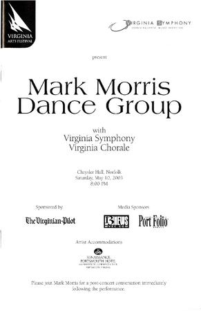 Program for "L'Allegro, il Penseroso ed il Moderato," Virginia Arts Festival - May 10, 2003