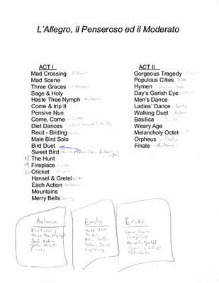 Production material for "L'Allegro, il Penseroso ed il Moderato," Lincoln Center Mostly Mozart Festival - August 14-17, 2002