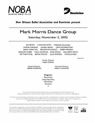 Program for New Orleans Ballet Association - November 2, 2002