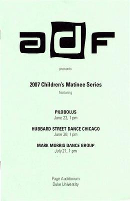 Program for Children's Matinee Series, American Dance Festival - July 19-21, 2007