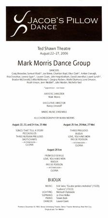 Program for Jacob's Pillow Dance Festival - August 22-27, 2006