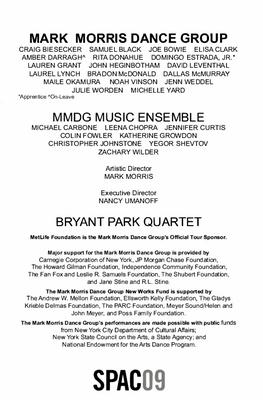 Program for Saratoga Performing Arts Center - July 20-21, 2009