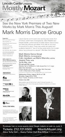 Flyer for Lincoln Center Mostly Mozart Festival - August 19-22, 2009