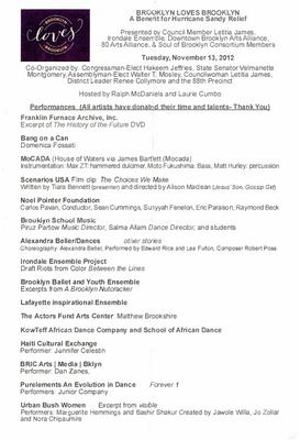 Program for Brooklyn Loves Brooklyn: A Benefit for Hurricane Sandy Relief - November 13, 2012