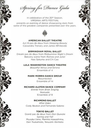 Invitation for Spring for Dance Gala, Virginia Arts Festival - April 9, 2016