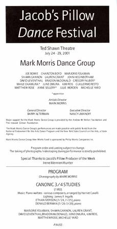 Program for Jacob's Pillow Dance Festival (Becket, MA) - July 24-29, 2001