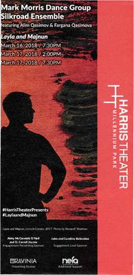 Program for "Layla and Majnun," Harris Theater for Music and Dance - March 16-17, 2018