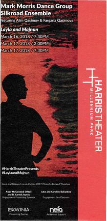 Program for "Layla and Majnun," Harris Theater for Music and Dance - March 16-17, 2018