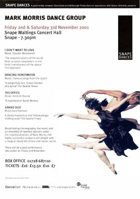 Flyer for Dance Umbrella (Snape Maltings, England) - November 2-3, 2001