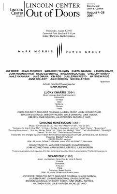Program for Lincoln Center Out of Doors (New York, NY) - August 8, 2001