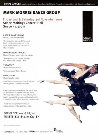 Flyer for Dance Umbrella (Snape Maltings, England) - November 2-3, 2001