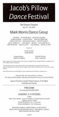 Program for Jacob's Pillow Dance Festival (Becket, MA) - July 24-29, 2001