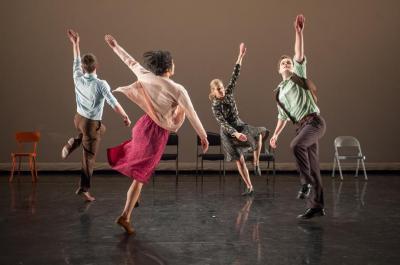 Spencer Ramirez, Maile Okamura, Jenn Weddel, and Dallas McMurray in "The Office," 2013