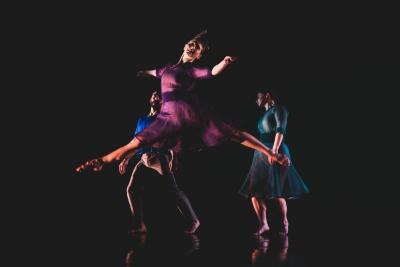 Domingo Estrada, Jr., Lesley Garrison, and Nicole Sabella in "The Trout," 2019