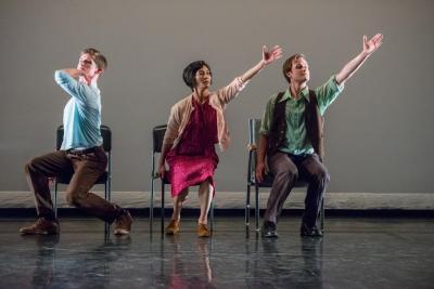 Spencer Ramirez, Maile Okamura, and Dallas McMurray in "The Office," 2013
