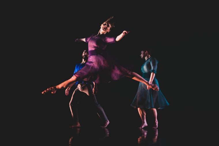 Domingo Estrada, Jr., Lesley Garrison, and Nicole Sabella in "The Trout," 2019