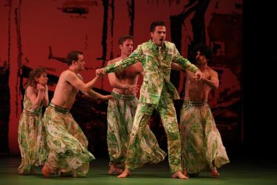 Lauren Grant, Dallas McMurray, Billy Smith, Douglas Williams, and Domingo Estrada, Jr. in "Acis and Galatea," 2014