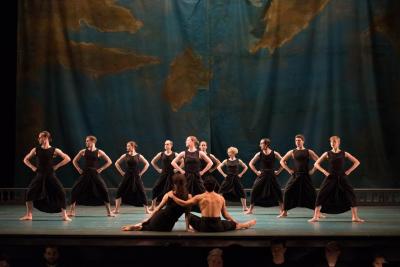 Laurel Lynch and Domingo Estrada, Jr. (as Dido and Aeneas) with the Dance Group in "Dido and Aeneas," 2017
