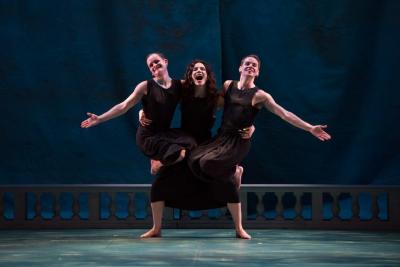 Laurel Lynch (as the Sorceress) with Dallas McMurray and Noah Vinson (as the Second and First Witches) in "Dido and Aeneas," 2017