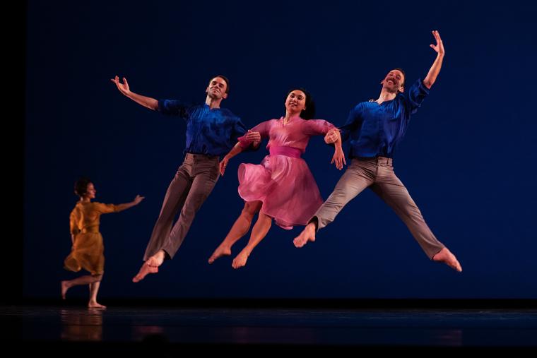 Christina Sahaida, Noah Vinson, Mica Bernas, and Aaron Loux in "The Trout," 2019