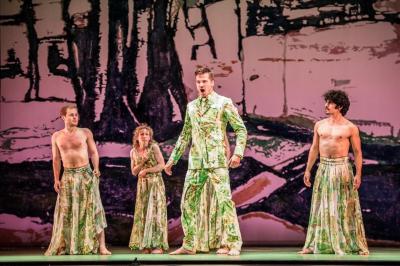 Dallas McMurray, Lauren Grant, Douglas Williams, and Domingo Estrada, Jr. in "Acis and Galatea," 2014