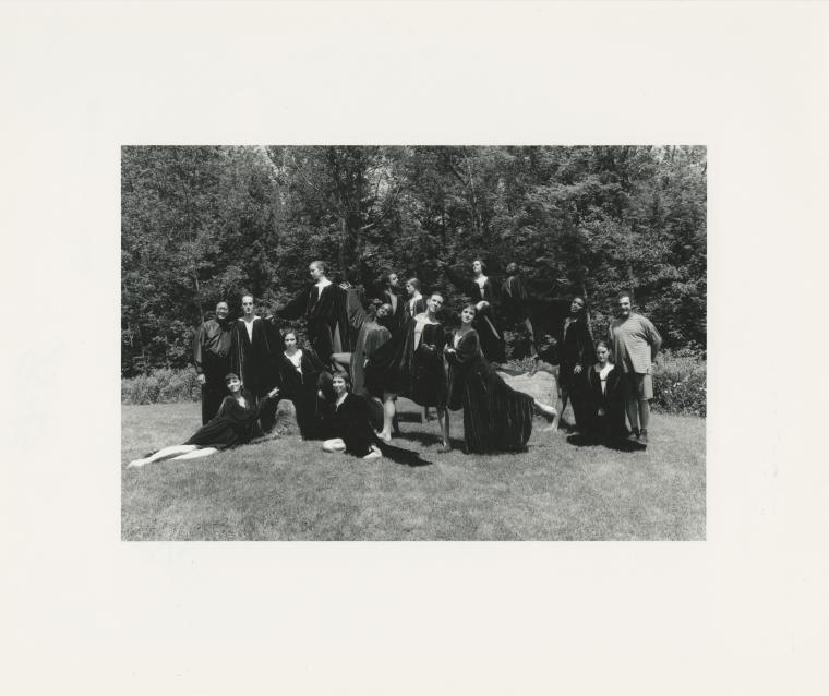 The Dance Group with Yo-Yo Ma during the filming of "Falling Down Stairs" at Jacob's Pillow, 1994