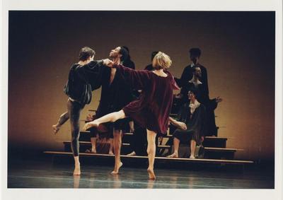 David Leventhal, Charlton Boyd, and Kim Reis with the cast of "Falling Down Stairs," 2001