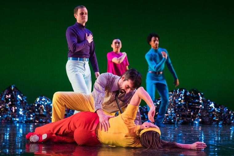 Sarah Haarmann and Brian Lawson (in foreground), Dallas McMurray, Mica Bernas, and Durell R. Comedy in "Pepperland," 2018