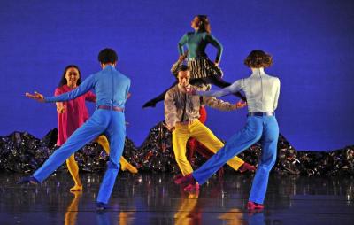 Mica Bernas, Durell R. Comedy, Brian Lawson, Laurel Lynch, and Nicole Sabella (in background) in the premiere performance run of "Pepperland," 2017