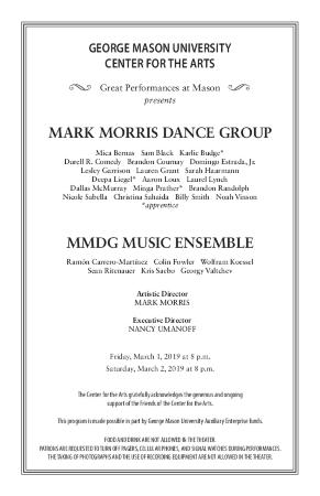 Program for Center for the Arts at George Mason University - March 1-2, 2019 